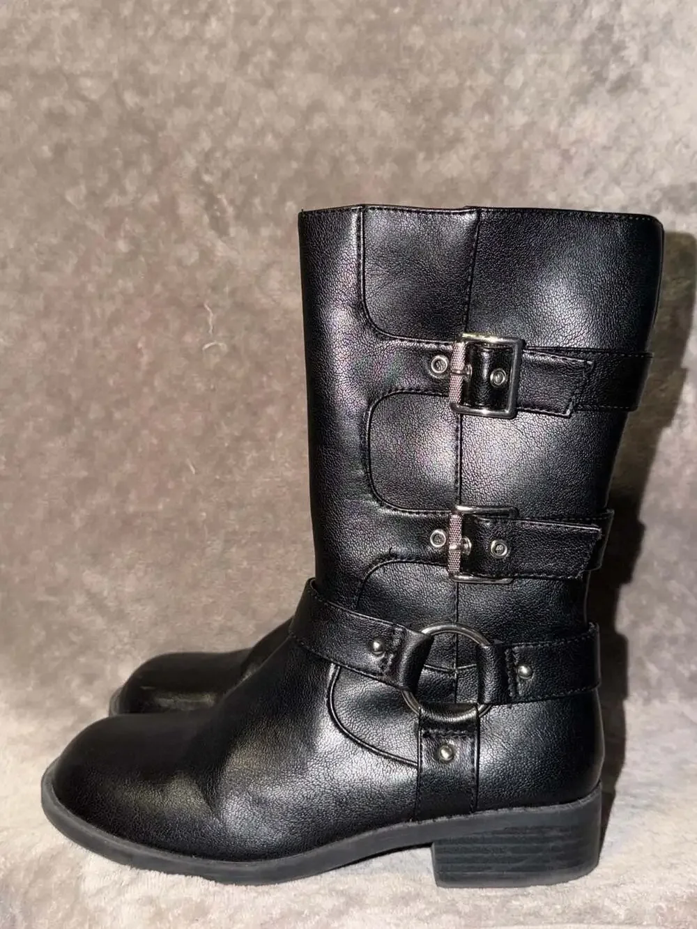 Art Class Black Mid-Calf Boots With Triple Buckle Details Side Zipper Girls